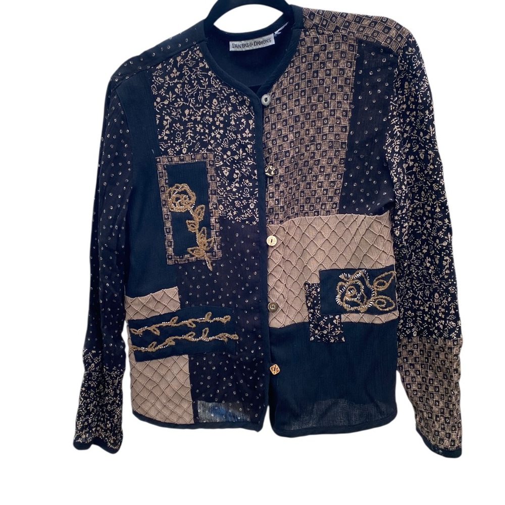 Drapers & Damons Lightweight Patchwork Natural Patterned Crop Top /Jacket S